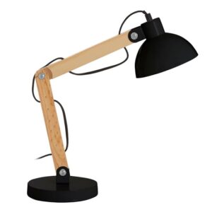 Bowin Black Metal Table Lamp With Natural Wooden Base