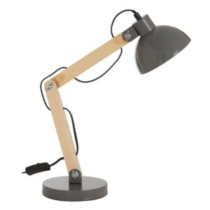 Bowin Grey Metal Table Lamp With Natural Wooden Base
