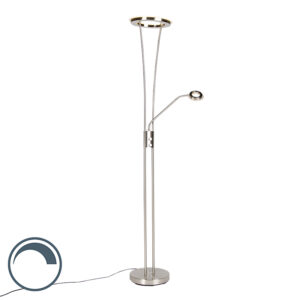 Modern floor lamp steel and glass incl. LED with reading arm - Divine