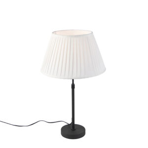 Table lamp black with pleated shade cream 35 cm adjustable - Parte