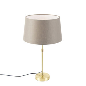 Table lamp gold / brass with linen shade taupe 35 cm - Parte