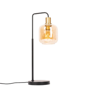 Design table lamp black with brass and amber glass - Zuzanna