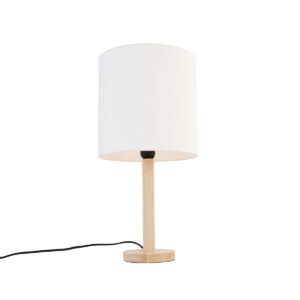 Rural table lamp wood with white shade - Mels