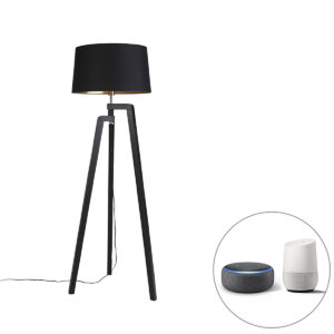Smart floor lamp tripod with shade black with gold 50 cm incl. Wif A60 - Puros