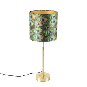Table lamp gold / brass with velor shade peacock 25 cm - Parte