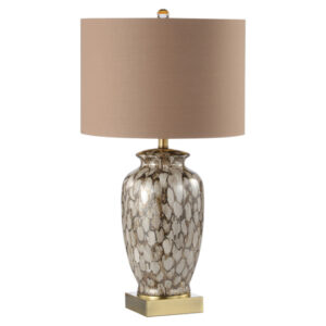Catania Gold Linen Shade Table Lamp With Brown Patterned Ceramic Base