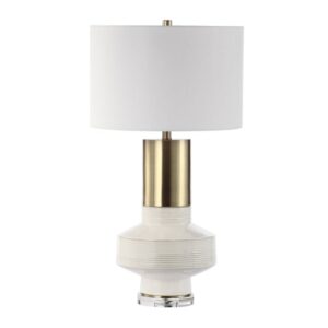 Crotone White Linen Shade Table Lamp With White Ceramic Base