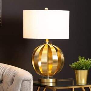 Nantes White Linen Shade Table Lamp With Gold Metal Base