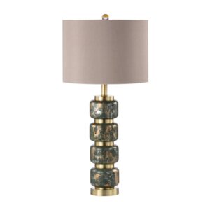 Prato Taupe Faux Silk Shade Table Lamp With Abstract Glass Base