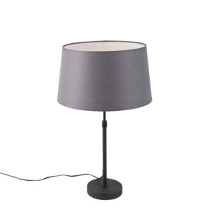 Table lamp black with linen shade gray 35 cm adjustable - Parte