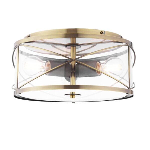 Laura Ashley Beckworth 3 Light Flush Ceiling Light In Antique Brass With Glass LA3756586-Q